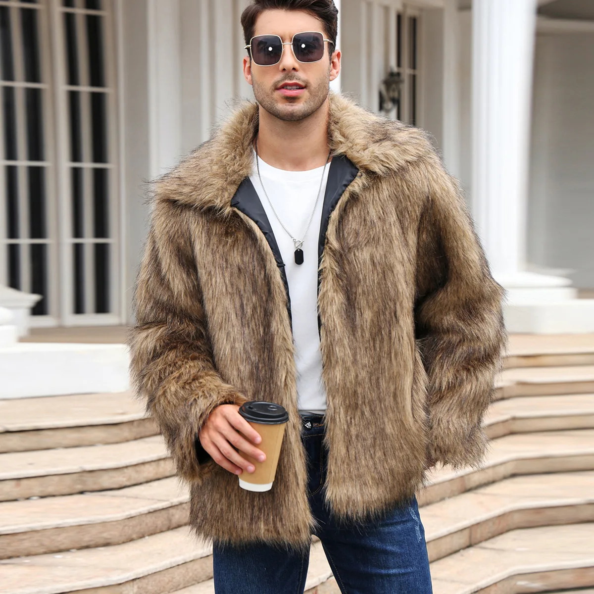 Men Faux Fox Fur Jacket Coat W - огляд і ціна Down Jacket Packable