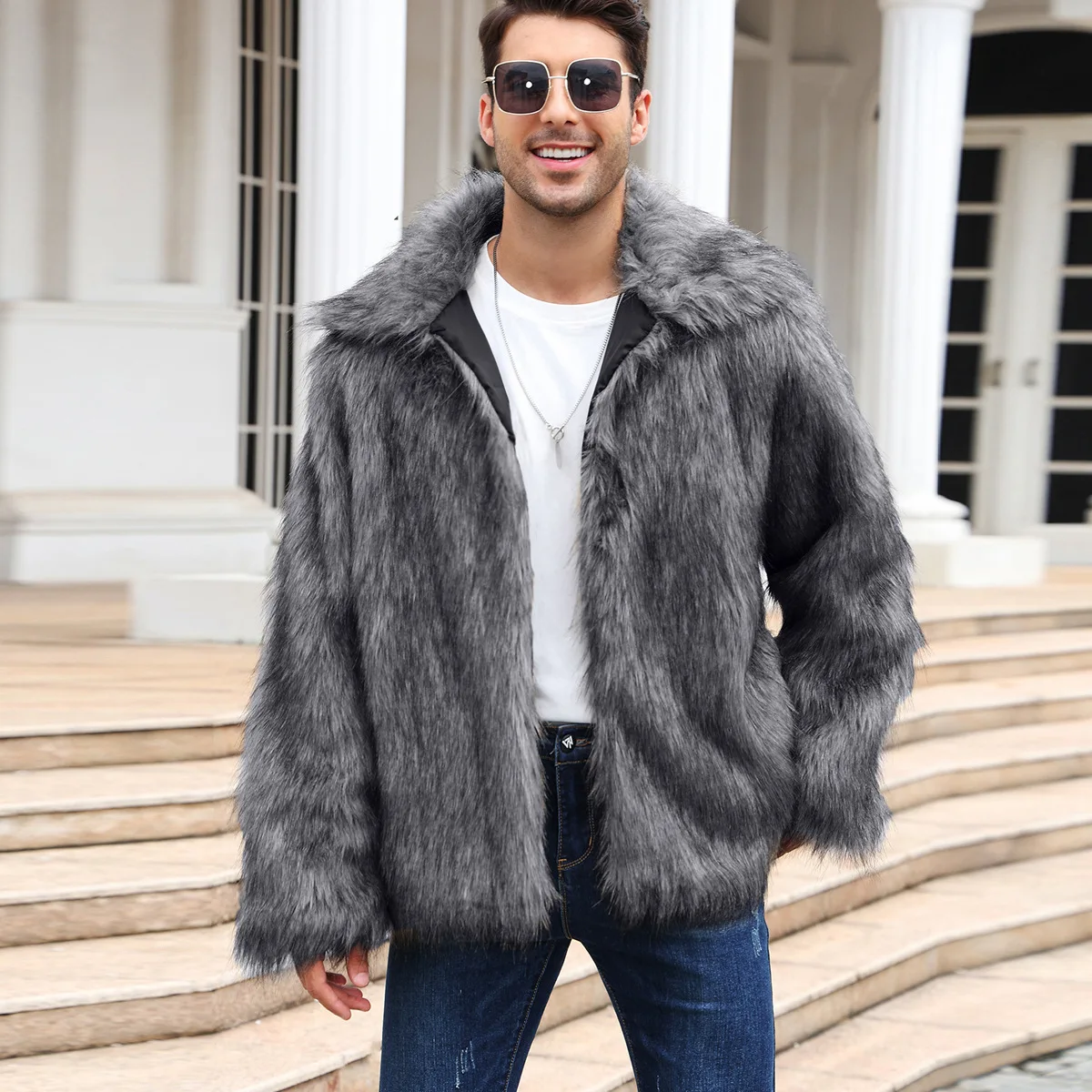 Men Faux Fox Fur Jacket Coat W - огляд і ціна Down Jacket Packable