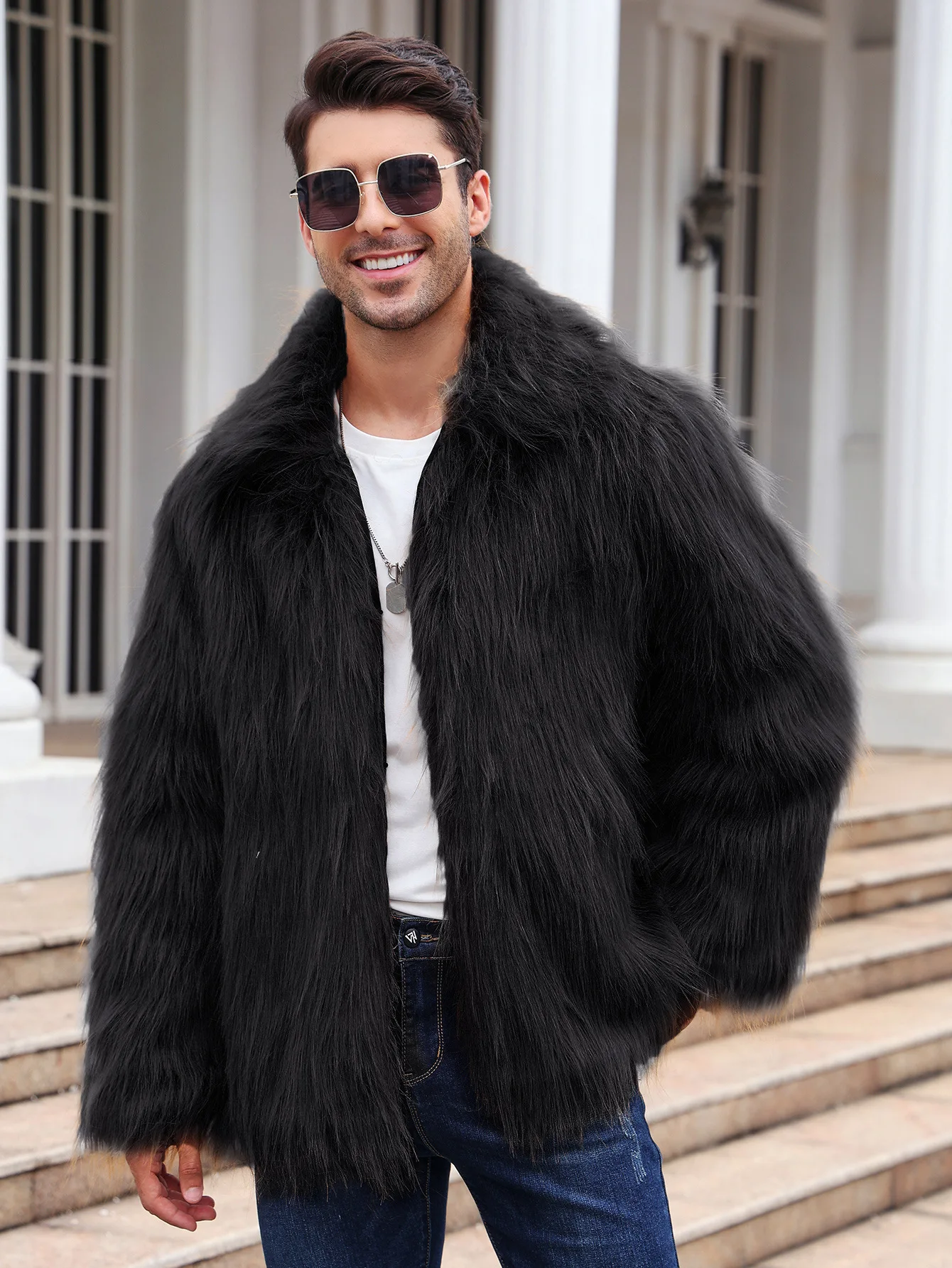 Men Faux Fox Fur Jacket Coat W - огляд і ціна Down Jacket Packable