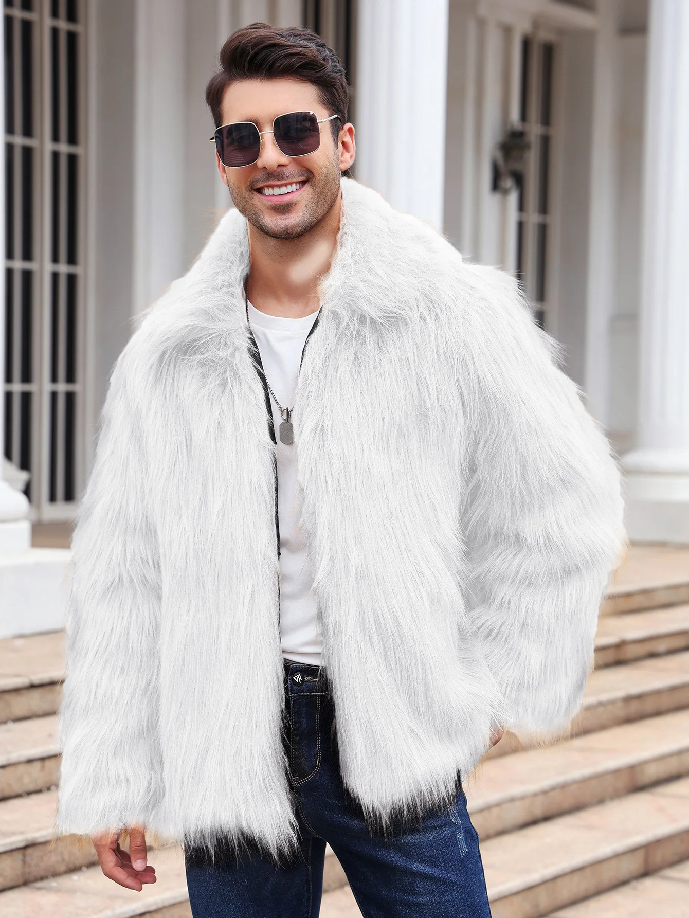 Men Faux Fox Fur Jacket Coat W - огляд і ціна Down Jacket Packable